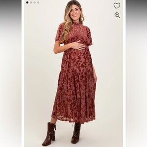Pink Blush Maternity Mauve Floral Velvet Midi Dress